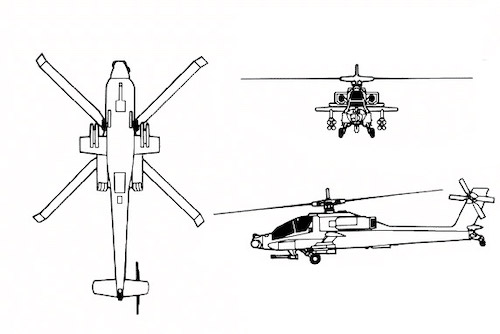 3-view profile of AH-64 Apache