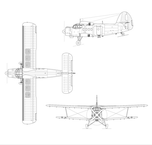 3-view profile of An-2 Colt
