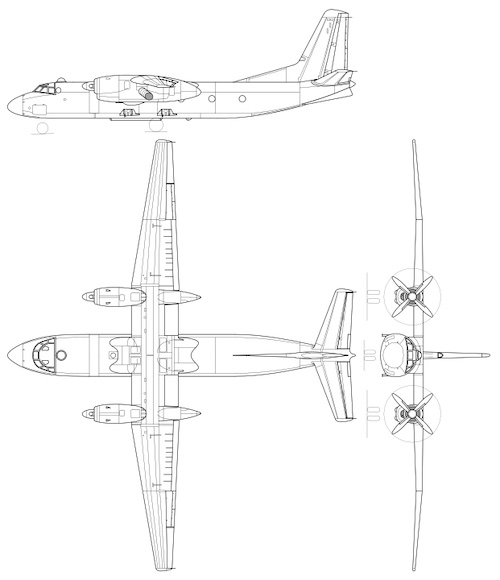 3-view profile of An-24 Coke