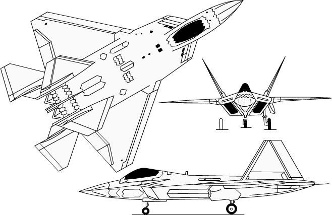 3-view profile of F-22 Raptor