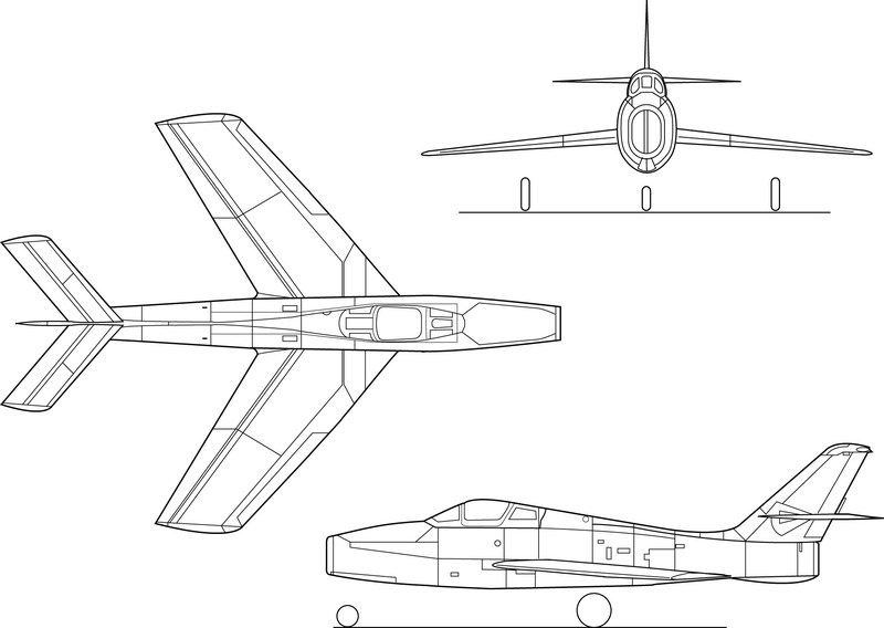 3-view profile of F-84F Thunderstreak