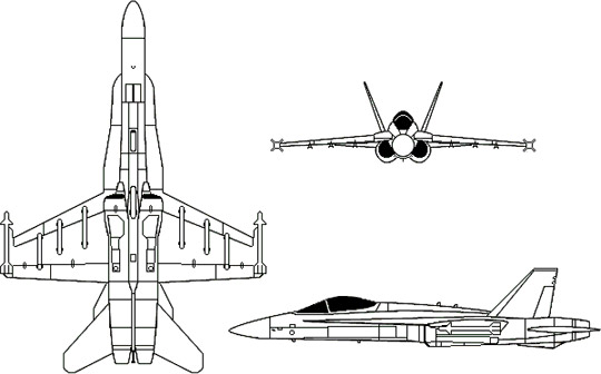 3-view profile of F/A-18 Hornet