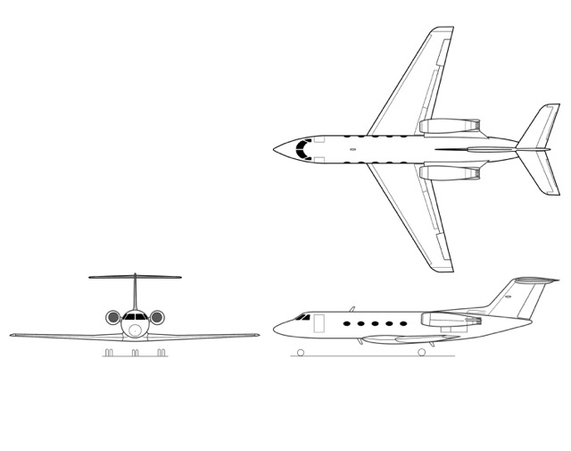 3-view profile of Gulfstream II