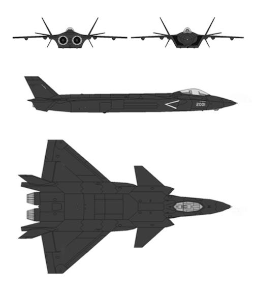 3-view profile of J-20 Mighty Dragon