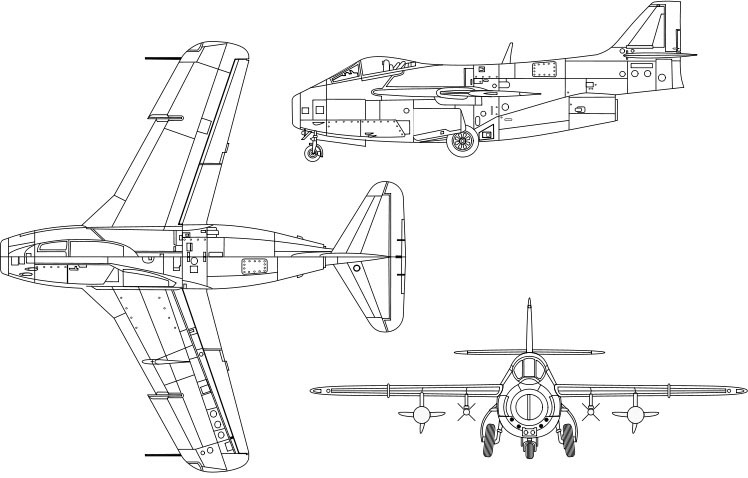 3-view profile of J-29 Tunnan