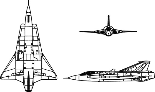 3-view profile of J-35 Draken