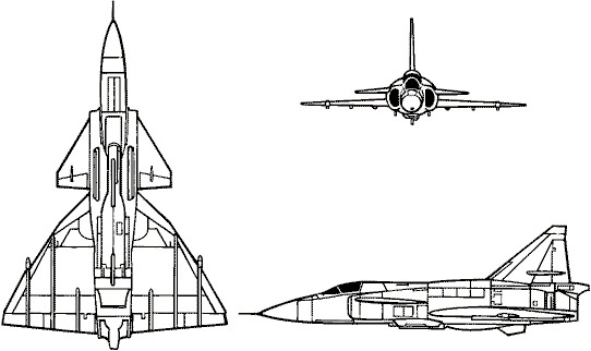 3-view profile of JA 37 Viggen