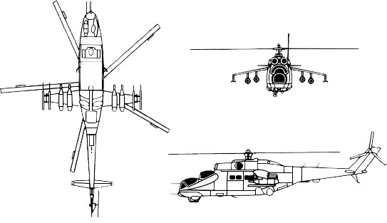 3-view profile of Mi-24 Hind