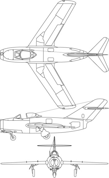 3-view profile of MiG-15 Fagot