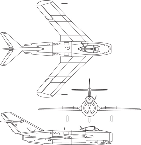 3-view profile of MiG-17 Fresco