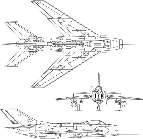 3-view profile of MiG-19 Farmer