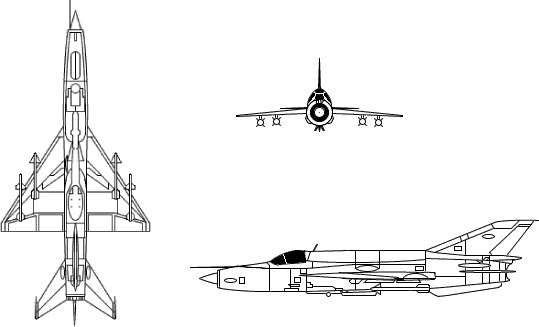 3-view profile of MiG-21 Fishbed