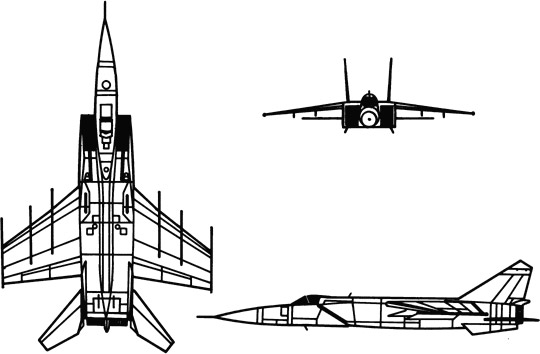3-view profile of MiG-25 Foxbat