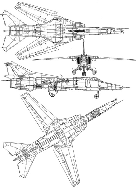 3-view profile of MiG-27 Flogger