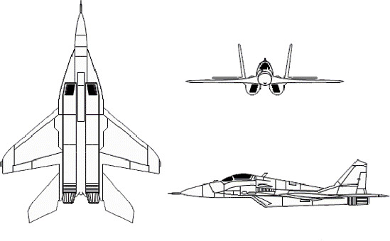 3-view profile of MiG-29 Fulcrum
