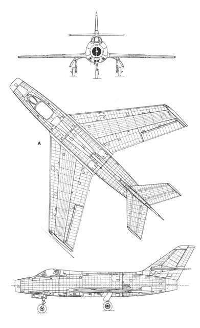 3-view profile of Mystère IV