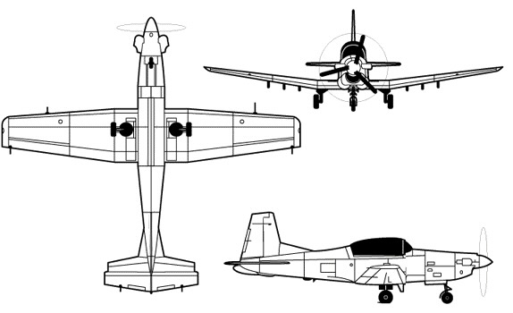 3-view profile of PC-7 Turbo Trainer