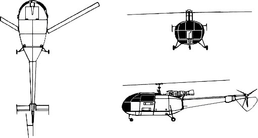 3-view profile of SA316 Alouette III