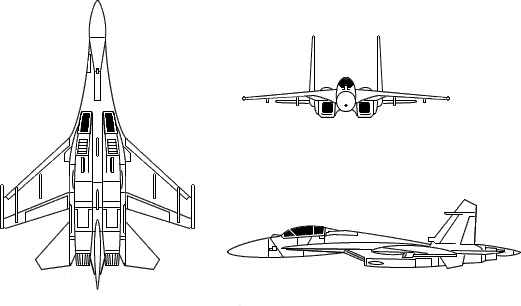 3-view profile of Su-27 Flanker