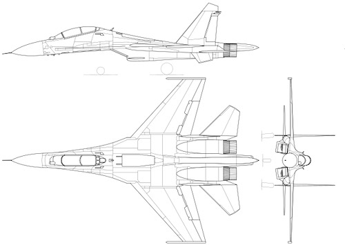 3-view profile of Su-30 Flanker-C