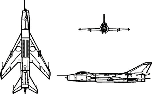 3-view profile of Su-7 Fitter