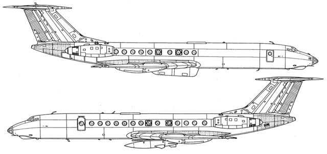 3-view profile of Tu-134 Crusty