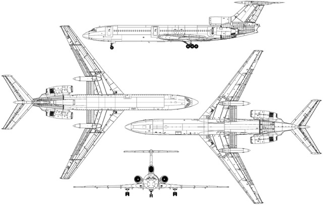 3-view profile of Tu-154 Careless