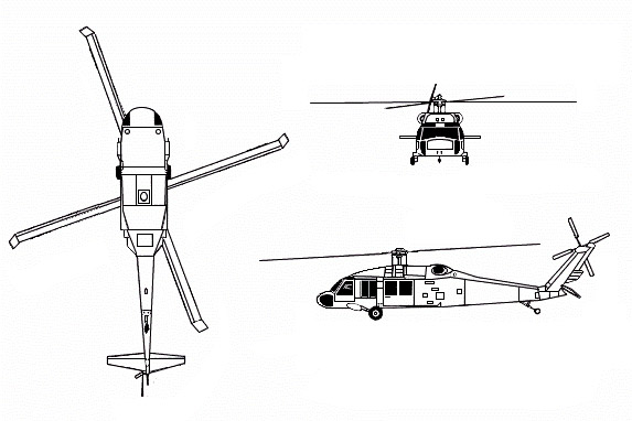 3-view profile of UH-60 Black Hawk
