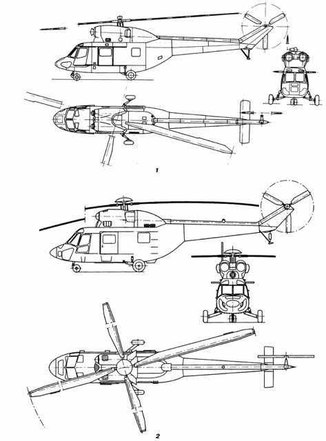 3-view profile of W-3 Sokol